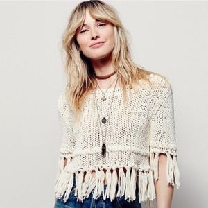 Free People Crochet Knit Fringe Crop Sweater M